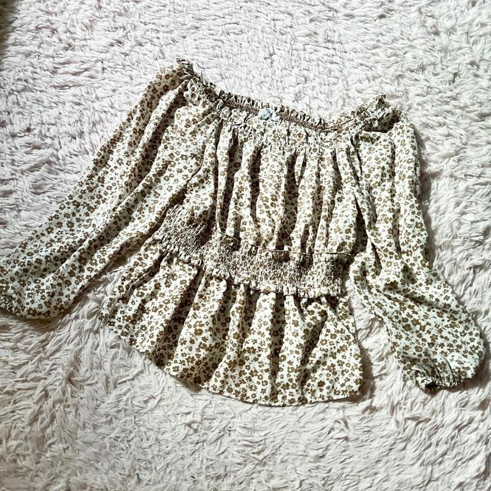 Whimsical Cottage Core Delicate‎ Floral Ethereal Puff Sleeve Top Womens M Hobbit